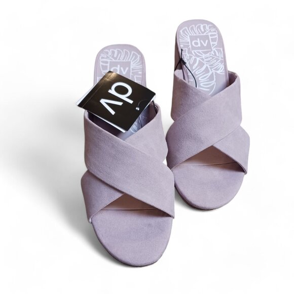 Dolce Vita Lilac Ashli Faux Suede Cross Band Block Heel Mules Sandals  Size 9.5 - Picture 9 of 12